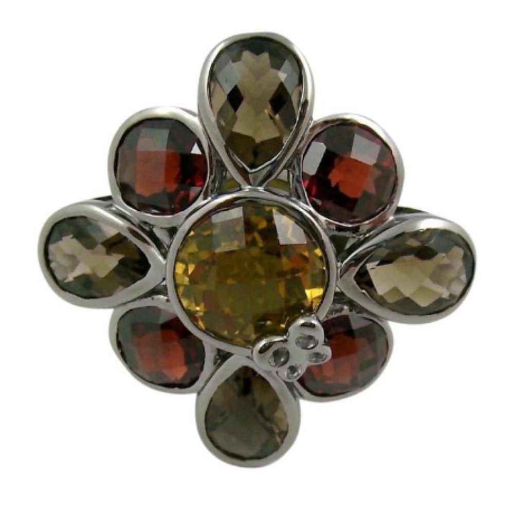 Sima K 925 SS quartz & garnet ring